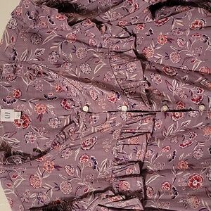Purple Lavender Floral Print Button Up
